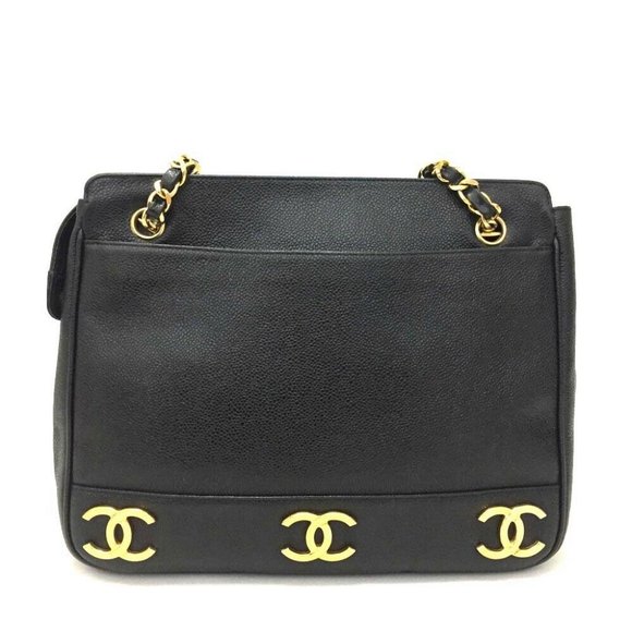 💯 Auth CHANEL Triple Coco Caviar Skin Chain Tote - Picture 2 of 8